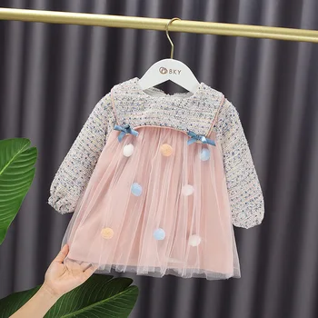 

Lapel Pettiskirt Skirt Princess Yarn Fashionable Korean Style Ball Cute Autumn Female Baby Above Knee, Mini Cotton Patchwork