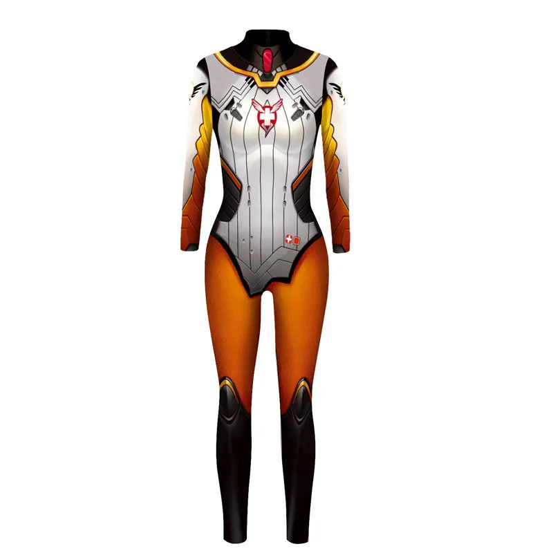Аниме Комикс Con маскарадные костюмы с 3D принтом надписей леди Мерси парик косплей для женщин Мерси зентай спандекс облегающий костюм dva парик - Цвет: Bodysuit a