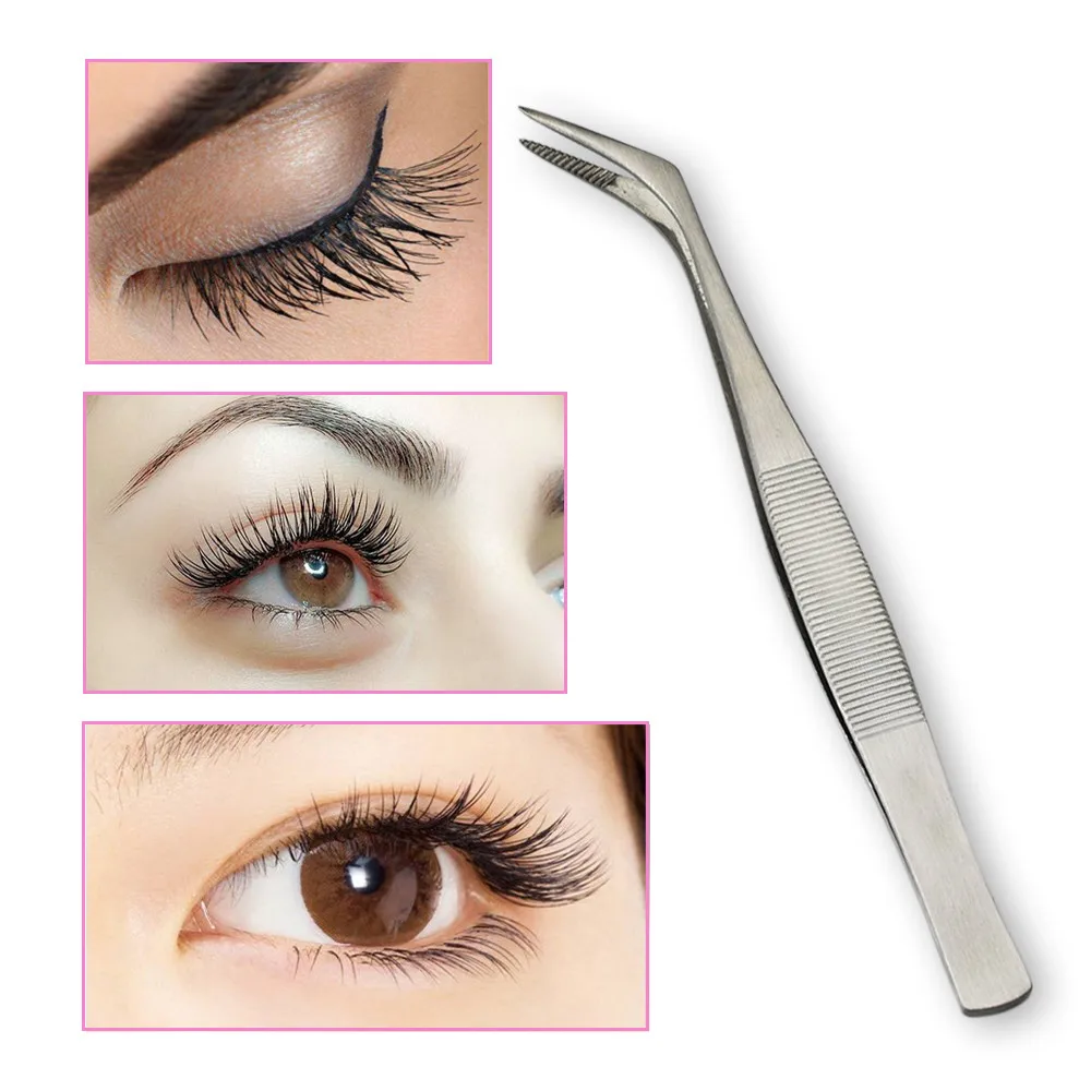 

1pc False Eyelash Tweezers Pointed Planting Grafted Stainless Steel Elbow Eyebrows Eyelashes Clamp Makeup Forceps Tools