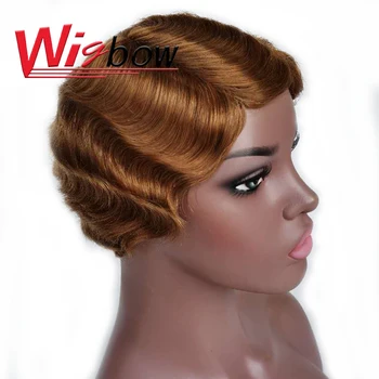 

Human Hair Finger Wave Wig Short Curly Burgundy Wig For Women Ocean Wave Human Hair Blonde Wig Peruvian Cheap Short Wig