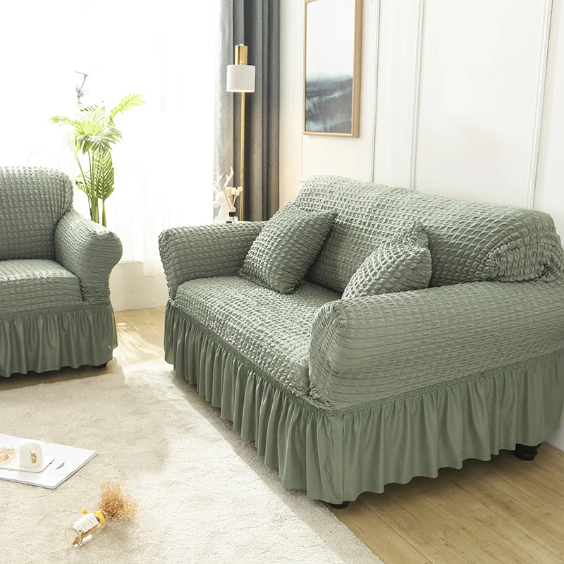 Льняной ткани для диванов однотонные носки с рельефными полосками юбка для диванов для Гостиная эластичный чехол для дивана чехол 1/2/3/4 местный - Цвет: style2