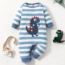 New Baby Boy Rompers Spring Fall Baby Rompers Striped Cartoon Dinosaur Long Sleeve Baby Playsuits Casual Baby Boy Clothes 0-18M