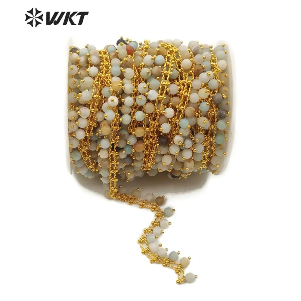 

WT-RBC105 natural stone with gold Chain natural amazonite Beads Chain 5 meter long for Jewelry Chain Making