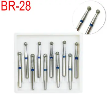 

10pcs/set Dental Diamond Burs Drill Ball Round Type Burs Dia-burs Medium FG 1.6M for High Speed Handpiece BR-28