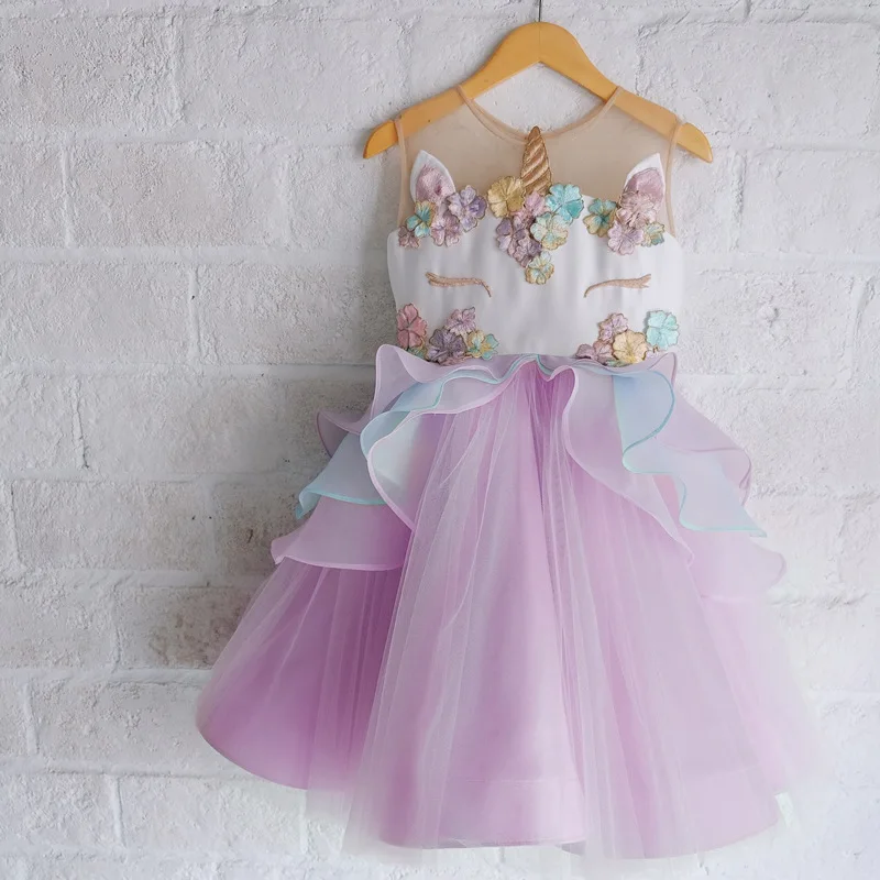 Юбка принцессы в европейском и американском стиле с единорогом для девочек кружевное платье с тонкой сеткой вечерние платья