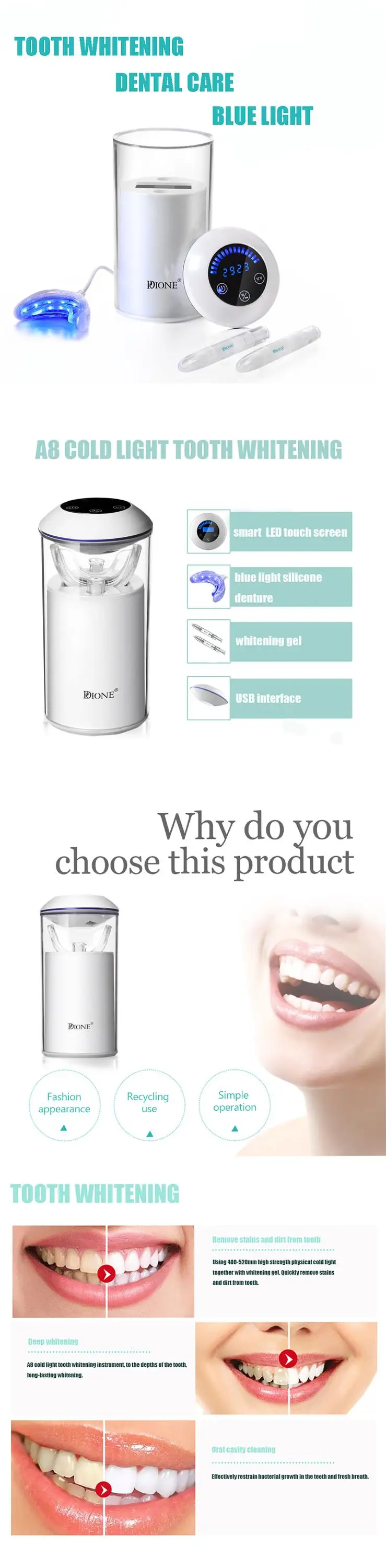 Wholesale oem  private logo smart LED light  portable home Dental Tooth Teeth Whitening Kit