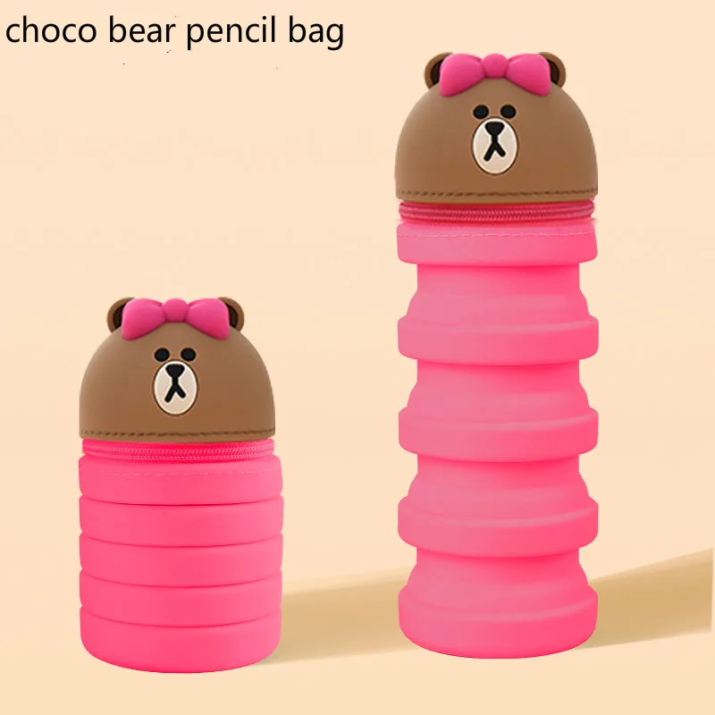 

Flexible Cartoon Bear Pencil Case Silicone Makeup Cosmetic Bag School Supplies Stationery Cute Big Pencil Box Pencilcase Pen Bag