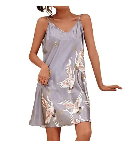 Sexy Lingerie Silk Nightdress Short Sleeve Casual Nightgowns Women Clothing Set Summer Plus Size Loose Sleepshirts Women Nightgowns Women Nightdresses Sleeping Dress