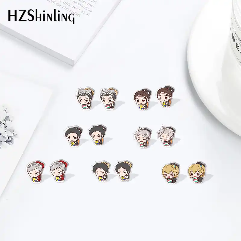 New Haikyuu Anime Volley Ball Boys Epoxy Acrylic Earring Hinata Shoyo Kageyama Sugawara Koushi Cute Resin Acrylic Earrings Stud Earrings Aliexpress
