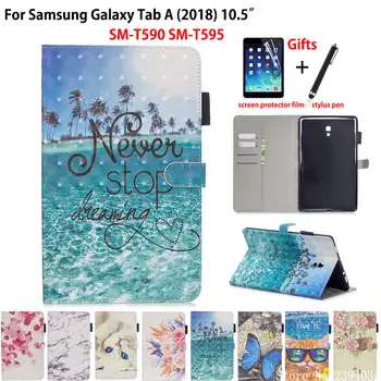 

Case For Samsung Galaxy Tab A A2 2018 10.5" T590 T595 T597 SM-T590 Cover Funda Fashion 3D Pattern PU Leather Stand Shell +Gift