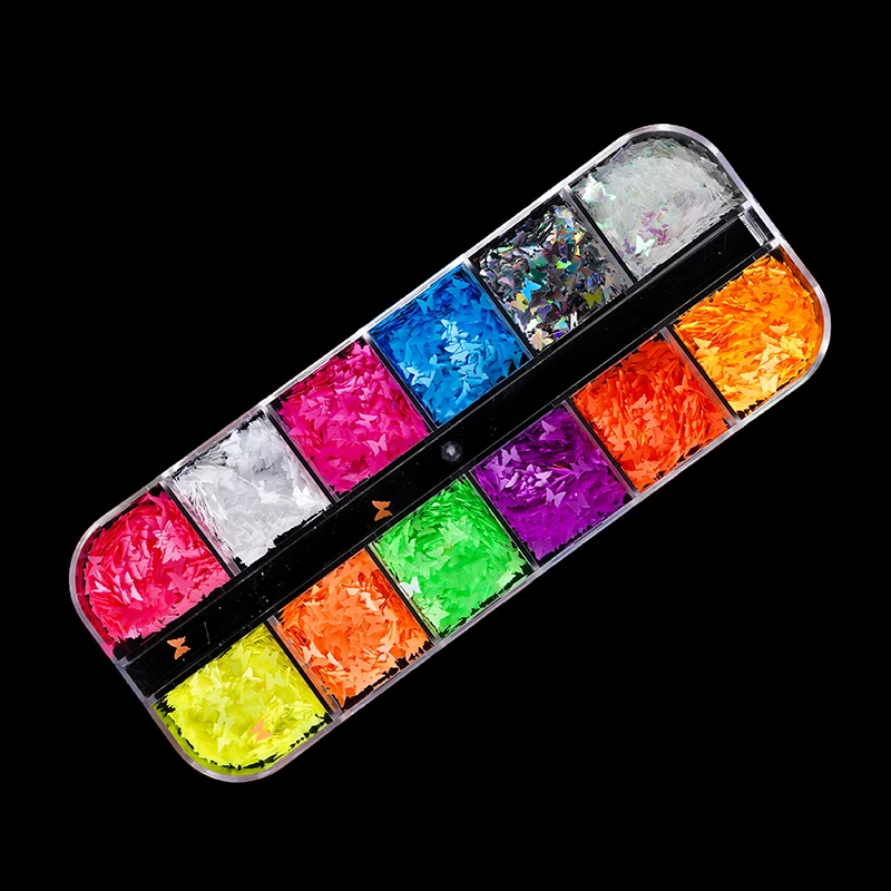 

12 grids Holographic Butterfly heart multi Shape Laser Symphony Butterfly Sequins 3D Colorful Sequins Manicure Nail Art