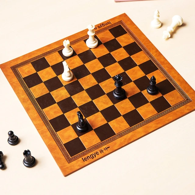 Buy Online Best Quality OOTDTY Embossed Design Leather International Chess Board Games Mat Checkers Universal Chessboard Birthday Gift