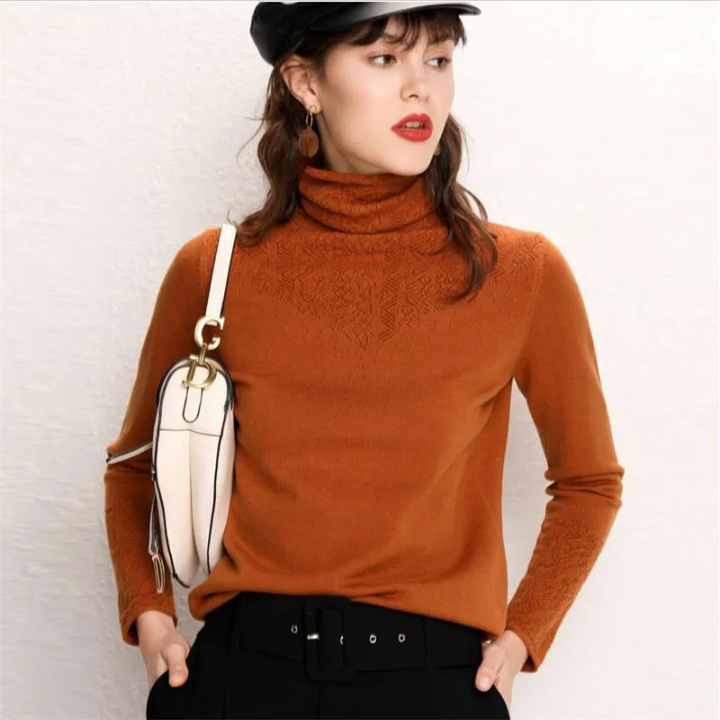 

2019 Korean version of the new wool Sweaters Women Turtleneck Tops Jumper Female Solid Color Embroidery Pullovers Loose Clothes