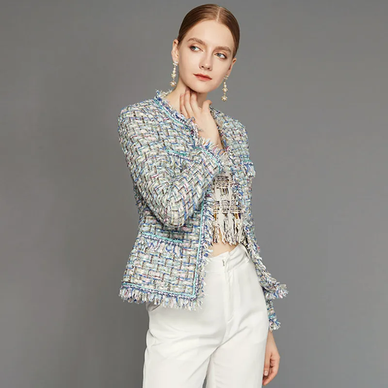 

2019 Fringe Tassel Tweed Jacket Women Elegant Runway Wool Blazer Slim Luxury Brand Designer Autumn Winter Warm Woolen Coat