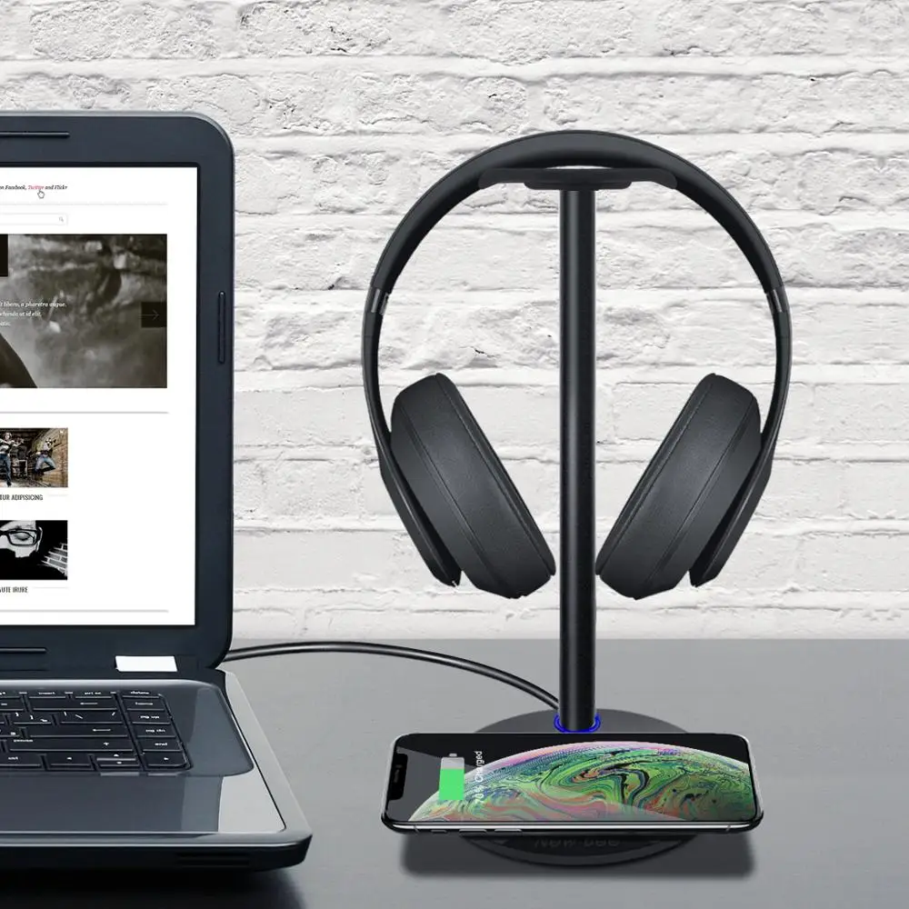 Original Fast Wireless Charging Headphone Stand metal 5W 7 5W 10W Fast Charging Speed Headset Holder with LED For All Qi Phone