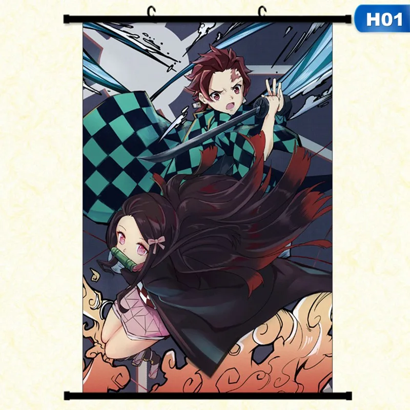 Demon Slayer: Kimetsu no Yaiba Tanjirou Nezuko Аниме Манга настенный постер прокрутка 2019|Рисование и