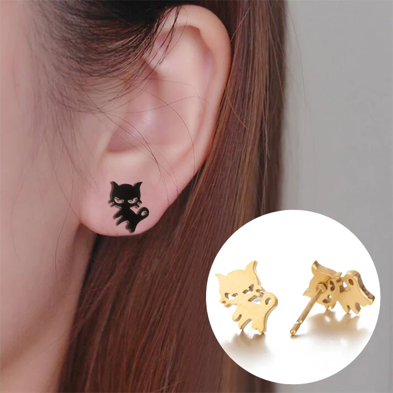 Lovely Stainless Steel Cat Earrings for Women Children Jewelry Trendy Cute Animal Dog Paw Stud Earrings Girls Birthday Gifts