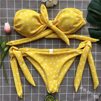 

WEPBEL 2 Piece Set Swimwear Plus Size Summer Women Sexy Bikini Dot Printing Bikini Two-Piece Swimsuits Low Waist Thong Swimwear