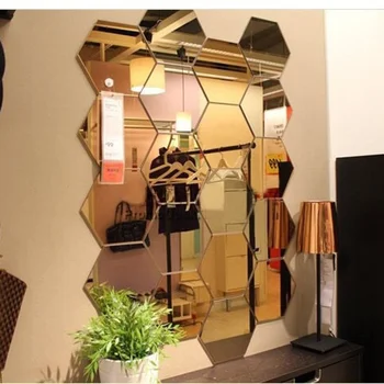 

12pcs/Set Modern 3D Mirror Geometric Hexagon Acrylic Wall Sticker Art Removable Decal Home Bedroom Living Room DIY Decoration