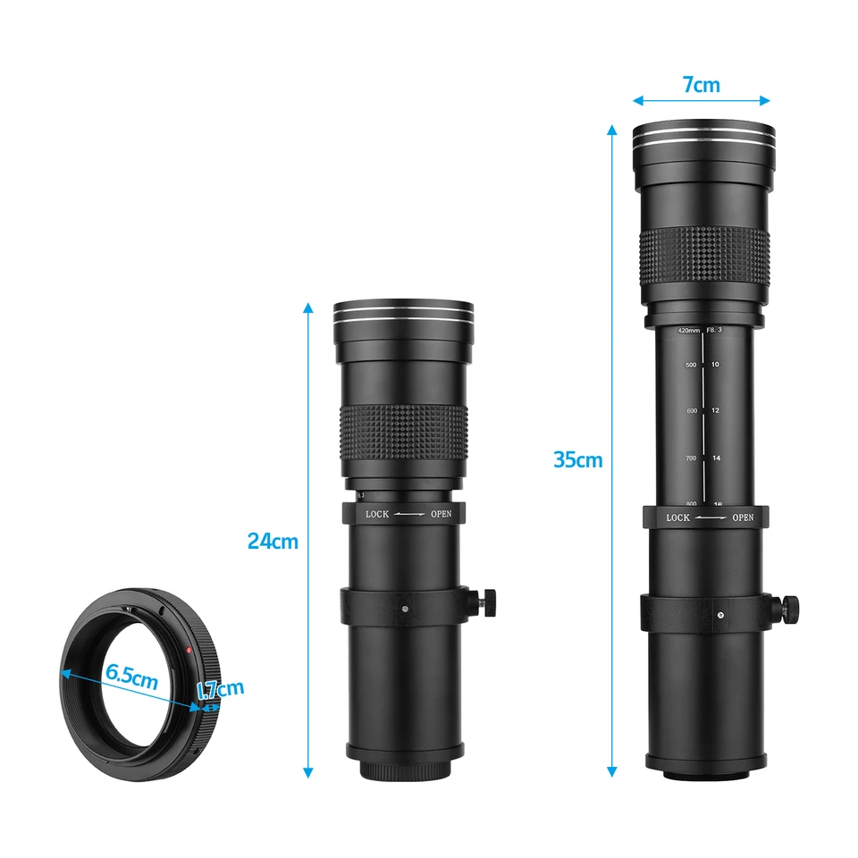 Mf-超望遠カメラレンズ,f/8.3-16 420-800mm,canon efアダプターリング