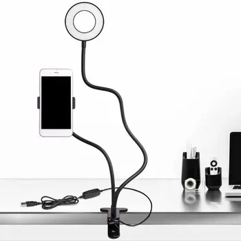 

2-in-1 Universal Cell Phone Lazy Holder with LED Selfie Ring Light Live Stream for iPhone Phone Clip Holder Bracket Desk Lamp