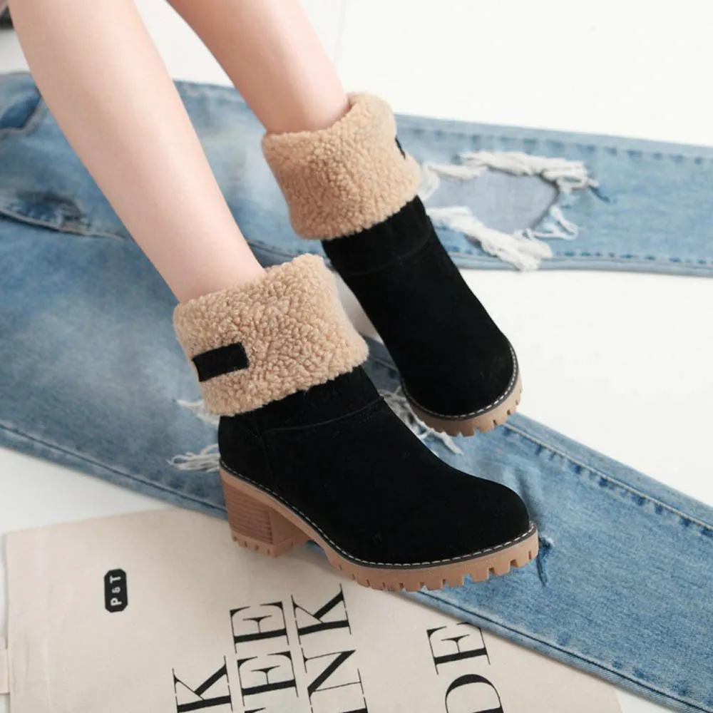 

LM10 Women's Shoes Snow boots Ladies Winter Flock Warm Boots Martinas Ankle Boots Short Bootie Slip-On Outside Shoes Botas