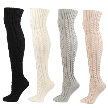 

Winter Over Knee Warm Women's Stockings Woolen Thickened Knee Pads Diamond Pattern Knitted Floor Socks 146g