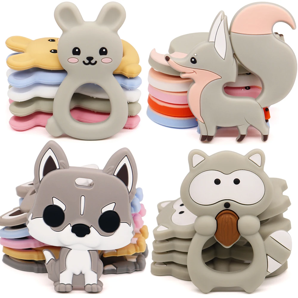 

Silicone Baby Teether 1pcs Animal Cartoon Husky Raccoon Gray Teething Rodents BPA Free Pacifier Chain For Baby Teething Toy