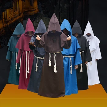 

Halloween Fancy Cosplay Medieval Monk Cowl Robe Set Wizard Friar Priest Costume Clothes Sets Polyester Anime For Men Women