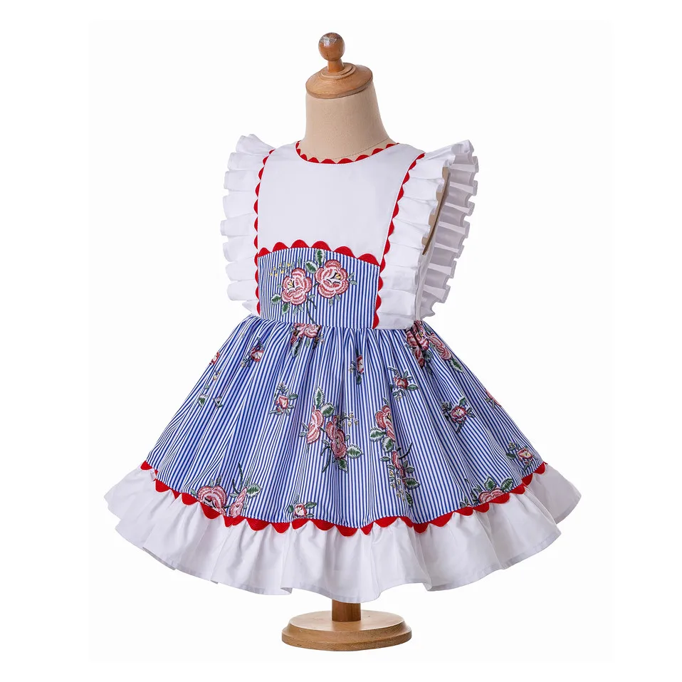Cutestyles/новое платье в полоску с принтом розы эксклюзивная Одежда для девочек возрастом от 3 до 12 лет, праздничная детская одежда EG-DMGD203-66