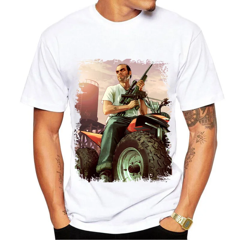 white Grand Theft Auto Высокое качество ультра мягкая мужская футболка GTA 5 Мужская игровая футболка уличный стиль унисекс белая футболка - Цвет: white