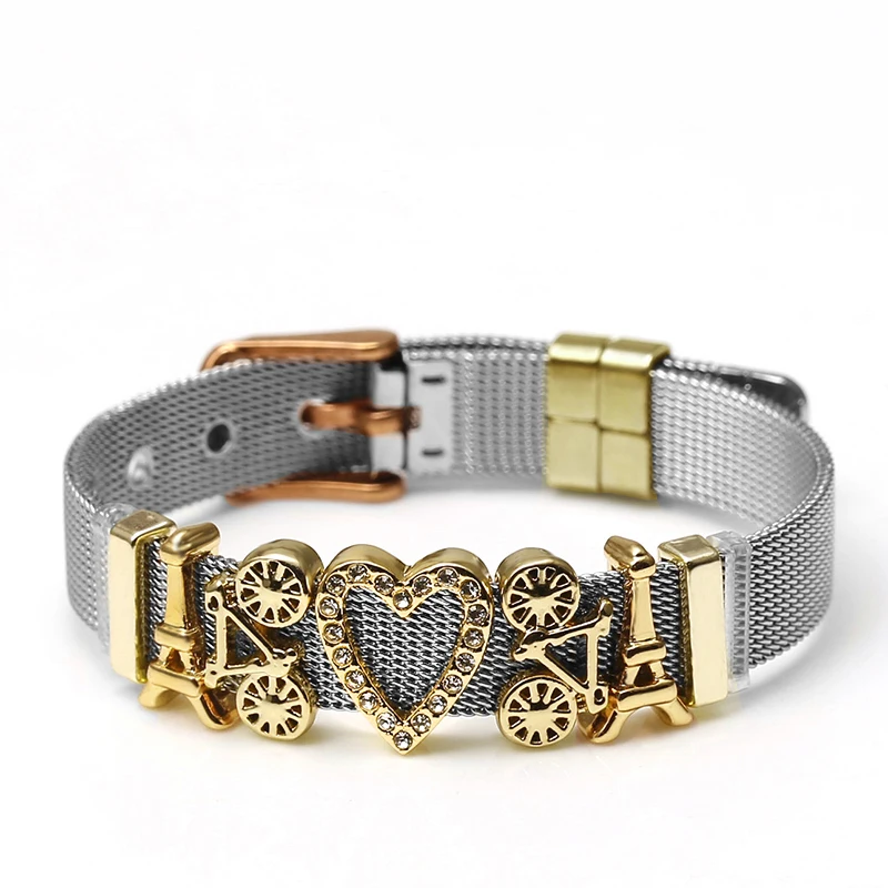 YD002-Gold 925 модные серебряные часы браслет-цепочка из нержавеющей стали для женщин и мужчин пара велосипедная башня Сердце Шарм золотистый браслет - Окраска металла: YD002-Gold