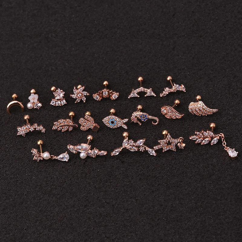 Sellsets, 1 шт., 20 г, нержавеющая сталь, спираль, пирсинг, ювелирные изделия, кубический цирконий, мочка уха, трагус, даит хрящ, винт, задняя серьга, шпилька
