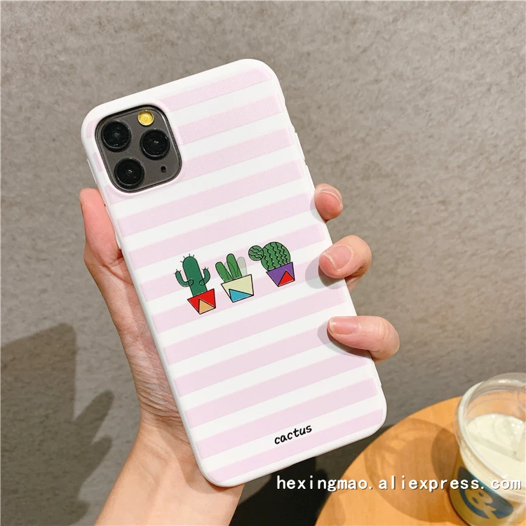 Карамельный цвет полосатый чехол для телефона в форме кактуса для iphone 11promax XR XSMAX чехол для iphone 6 7 8 Plus Мягкий ТПУ Стильный чехол s