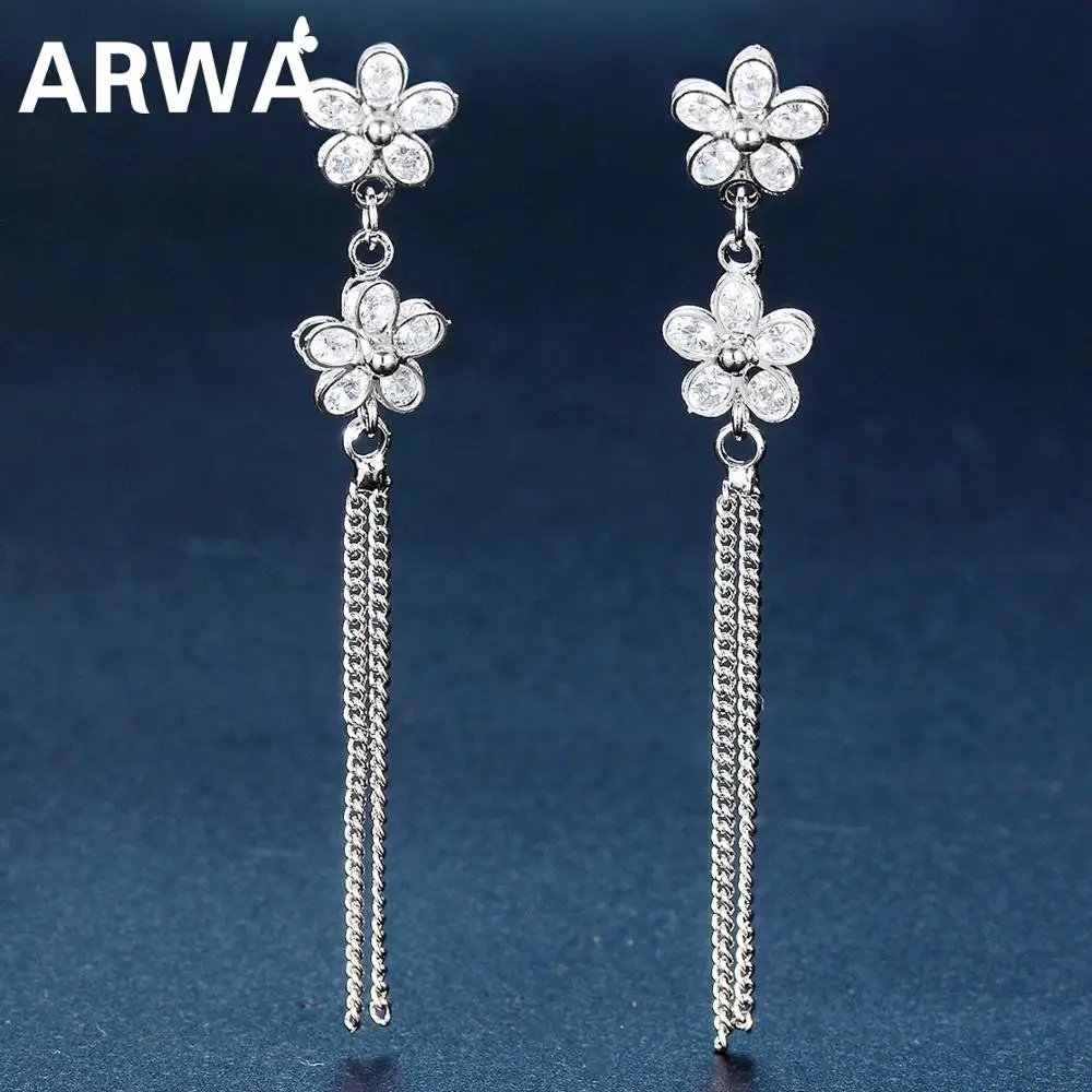 

Bonsny Silverstone Flower Tassel Cubic Zircon Studs Earrings Dangle Drop Charm Zirconia Jewelry Lady Girl Teen Gift Fashion 2019