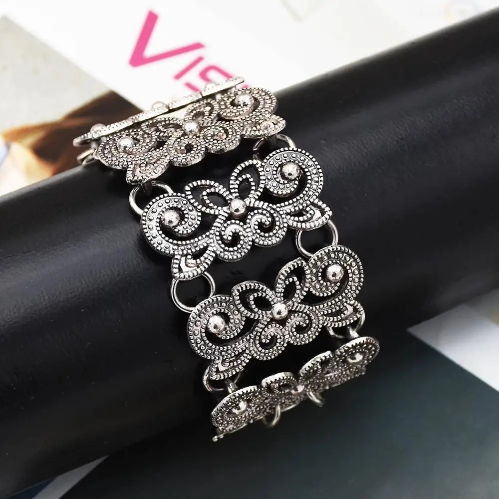 Женский винтажный металлический браслет с богемной резьбой Цветочный