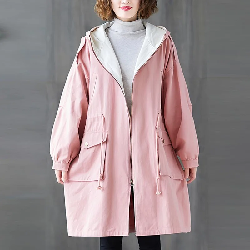 Женские куртки размера плюс 4XL 5XL 6XL 7XL, осенне-зимняя утепленная хлопковая верхняя одежда с капюшоном, винтажная Длинная ветровка на молнии - Цвет: Розовый