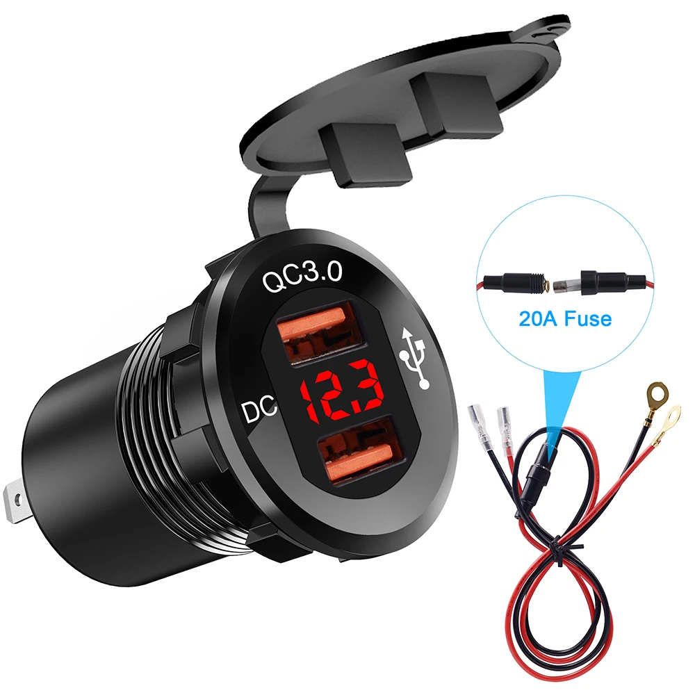 12 V-24 V Dual QC3.0 быстрой зарядки гнездо адаптера Автомобиль Мотоцикл Dual USB Зарядное устройство для мобильных телефонов и планшетов с цифровым Дисплей