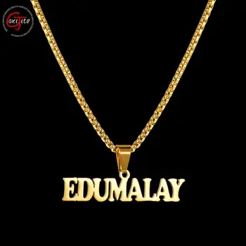 Goxijite 2019 Fashion Customized Stainless Steel Big Name Necklace For Women Men Personalized Letter Gold Necklace Pendant Gift