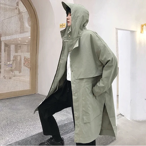 M-xl! Осенняя мода новые модные мужские японские ленивые свободные с капюшоном ветровки повседневные длинные секционные тонкие пальто