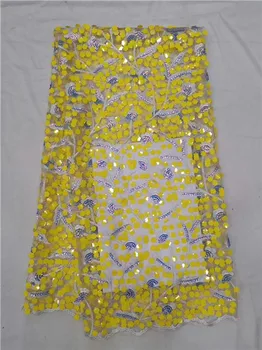 

High class yellow evening dress with sequins tulle mesh cloth French net lace fabric for lady PDN548(5yards/lot)