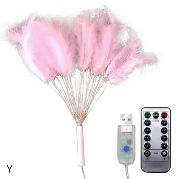 

USB LED Feather String Light Remote Control 8 Modes for Holiday Party Bedroom 19QE