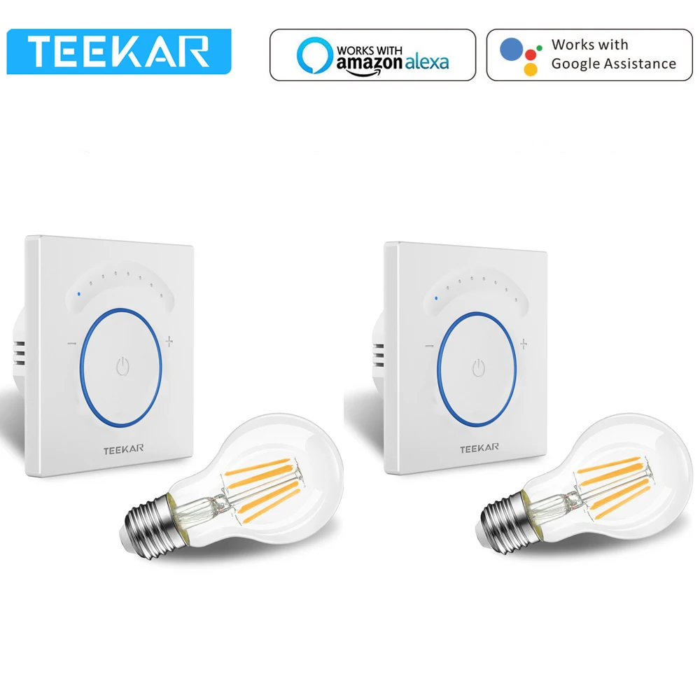 Teekar, 2 комплекта, светодиодный диммер, стандарт ЕС, умная жизнь, Wifi, диммер, умный сенсорный светильник, диммер, работает с Alexa Google Home - Цвет: Dimmer and Bulb