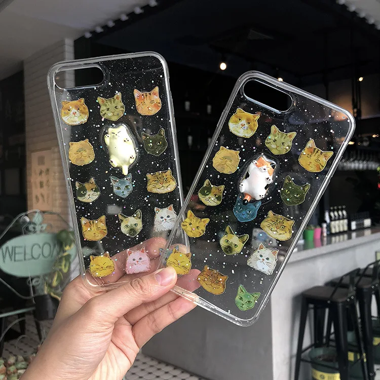 Для iPhone X i8 i8 Plus 6 6S 7 8 Plus чехлы с рисунками из мультфильмов Прозрачные красивые Чехлы с шелконом Мода Ins