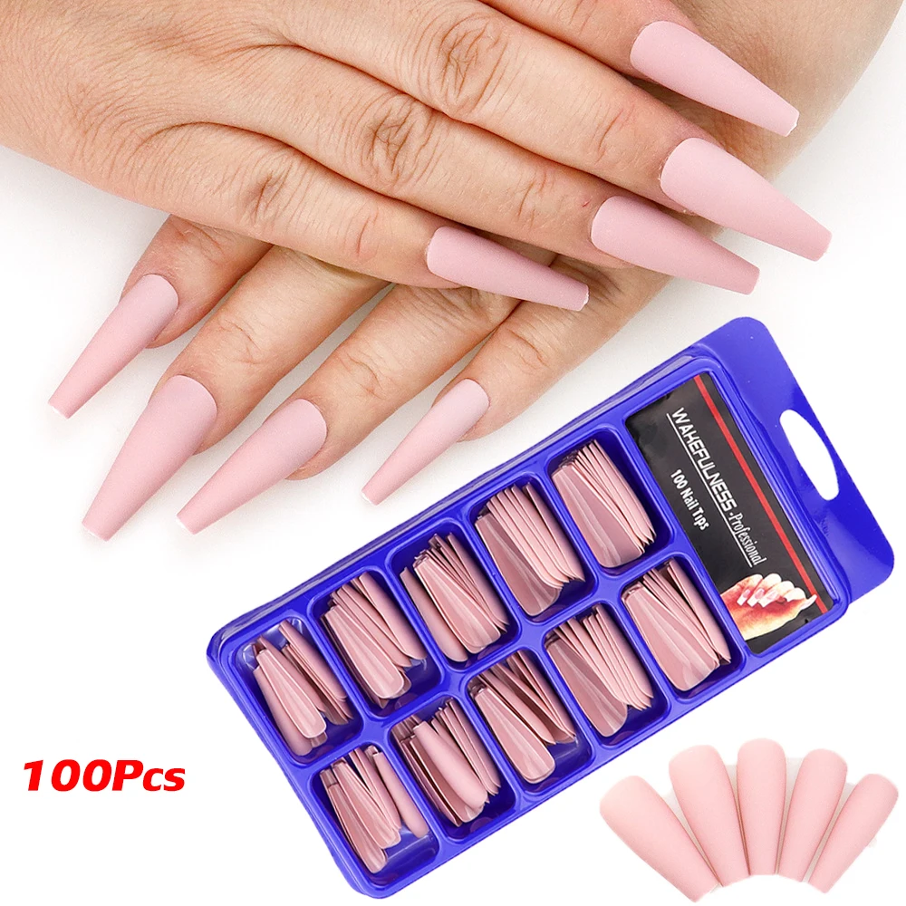 21 100 1pcs Professional Fake Nails Long Ballerina Natural Full Cover French Acrylic Nail Tips Press On Nails Decor Manicure False Nails Aliexpress