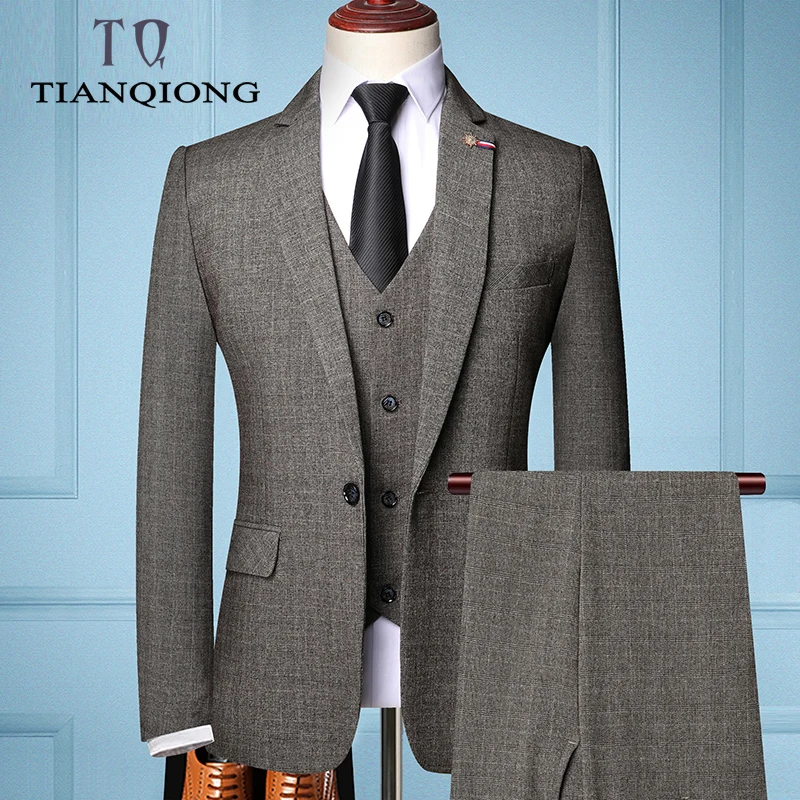 TIAN QIONG, брендовый модный Мужской приталенный деловой костюм, мужская мода, 3 предмета, мужские блейзеры, смокинги, костюмы для жениха, лучшие свадебные костюмы