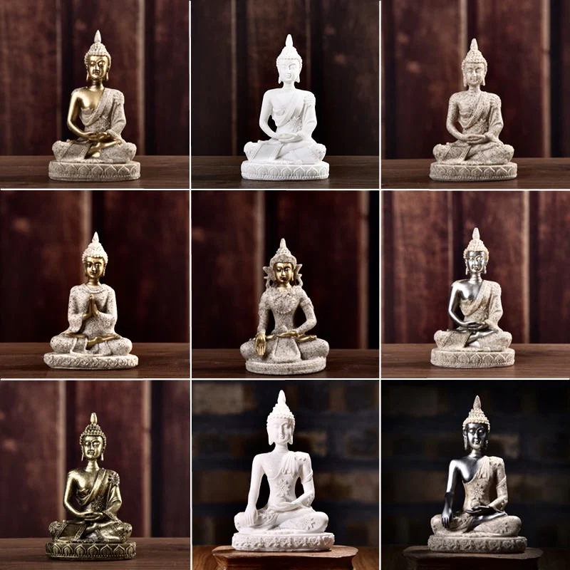 Buddha Statue Sandstone Meditation Sculpture Resin Handicrafts Bodhisattva Figurine Miniatures Ornament Home Decorative | Дом и сад