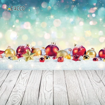 

Laeacco Christmas Backdrops Balls Light Bokeh Snow Star Wooden Floor Photography Backgrounds Winter Photophone New Year Props