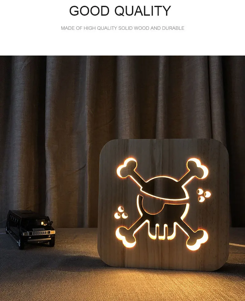 Skull LED Night Light 3D Decor Night Lamp USB Wooden 3D Night Light Child Bedroom Decor Desk Table Lamp Kids Birthday Gift  (1)