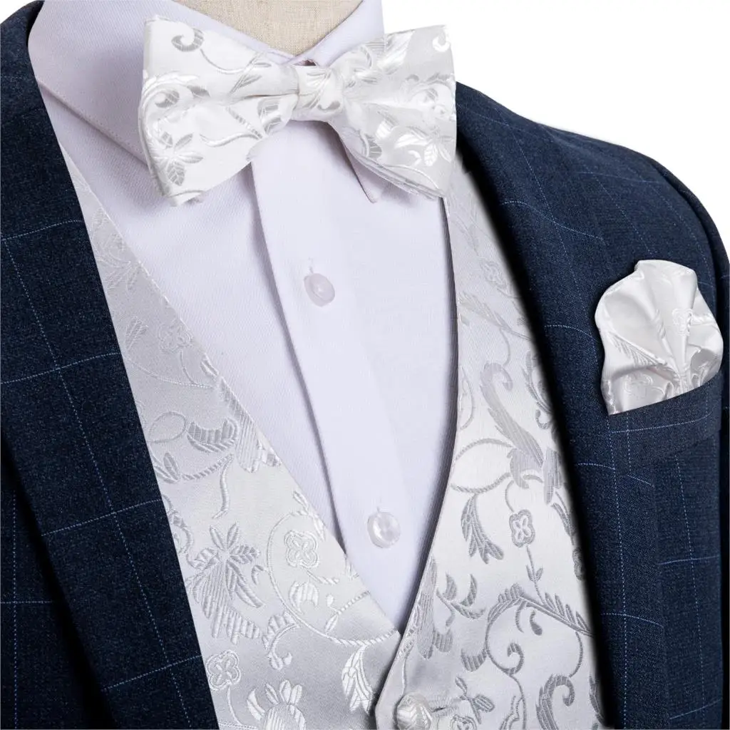 Мужской жилет темно-синий Шелковый свадебный жилет с пейсли для мужчин галстук-бабочка платок запонки набор галстуков для костюма смокинг DiBanGu дизайнер - Color: MJ-116